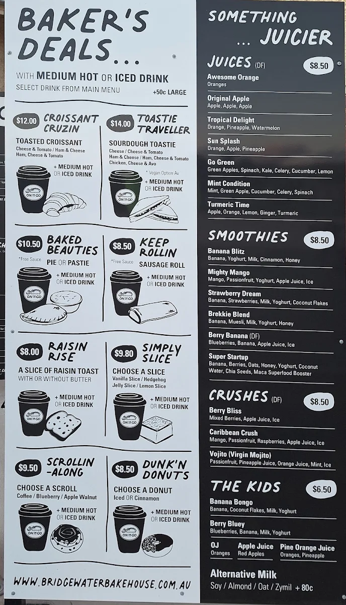 Menu, Bridgewater Bakehouse East Bendigo