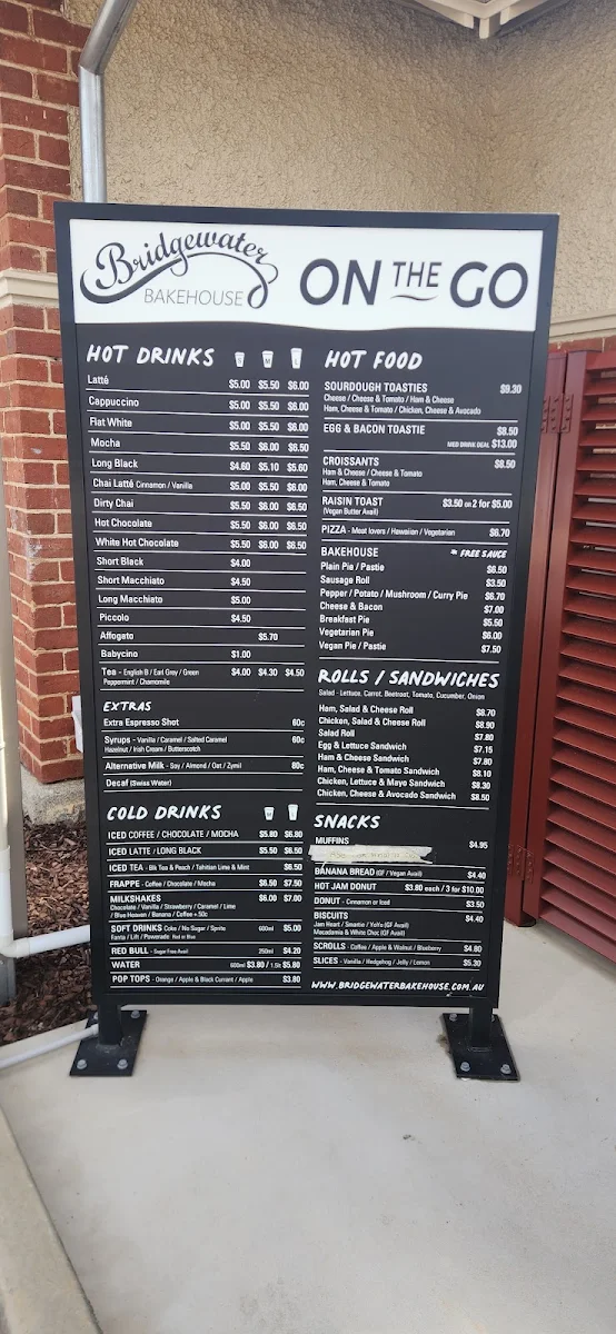 Menu, Bridgewater Bakehouse East Bendigo