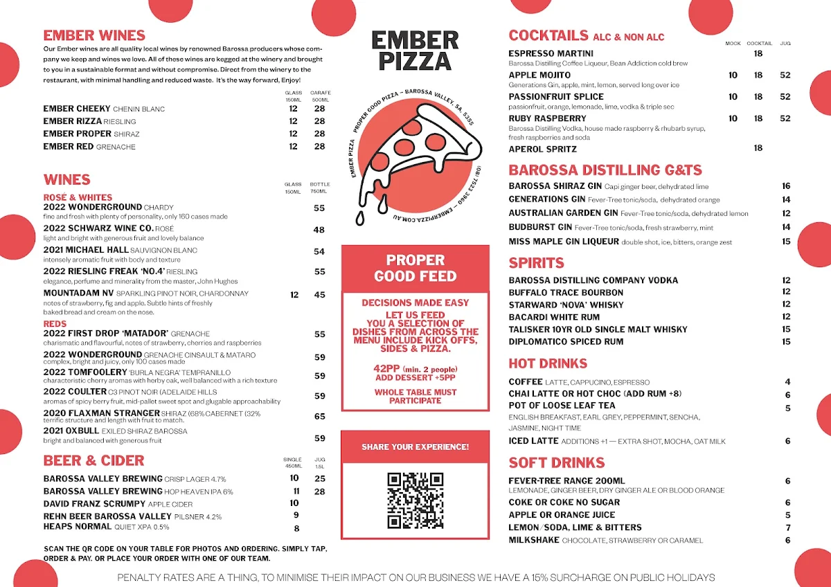 Menu, Ember Pizza Barossa