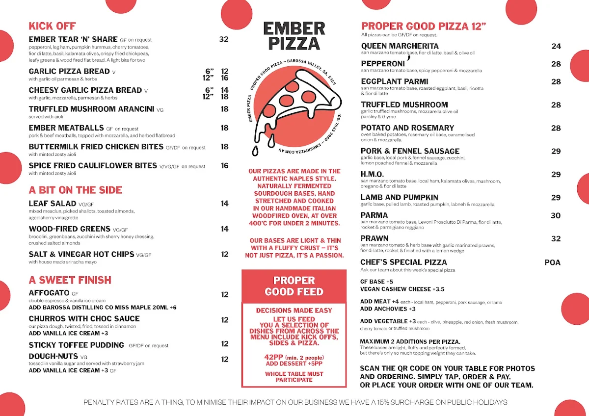 Menu, Ember Pizza Barossa