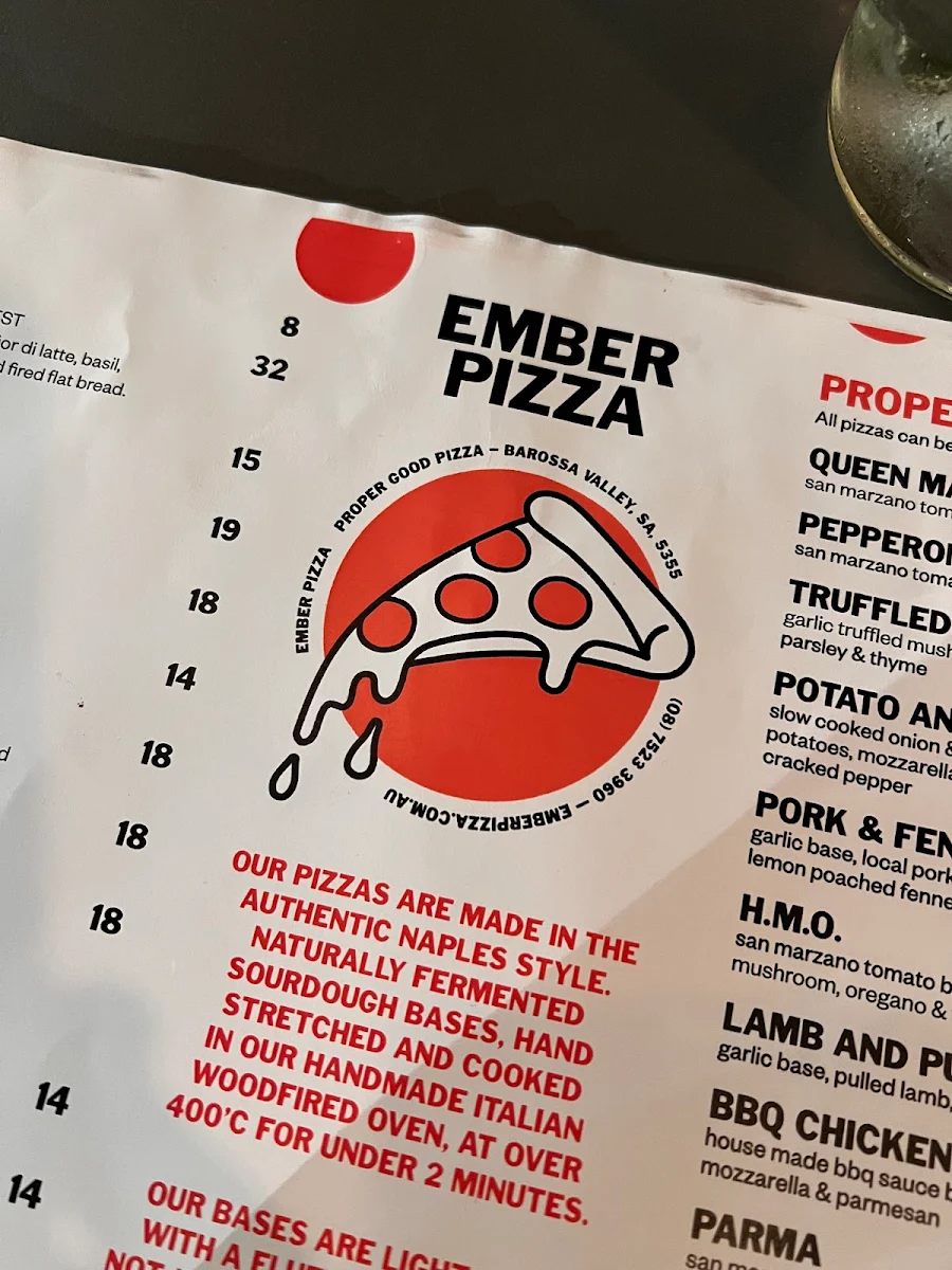 Menu, Ember Pizza Barossa