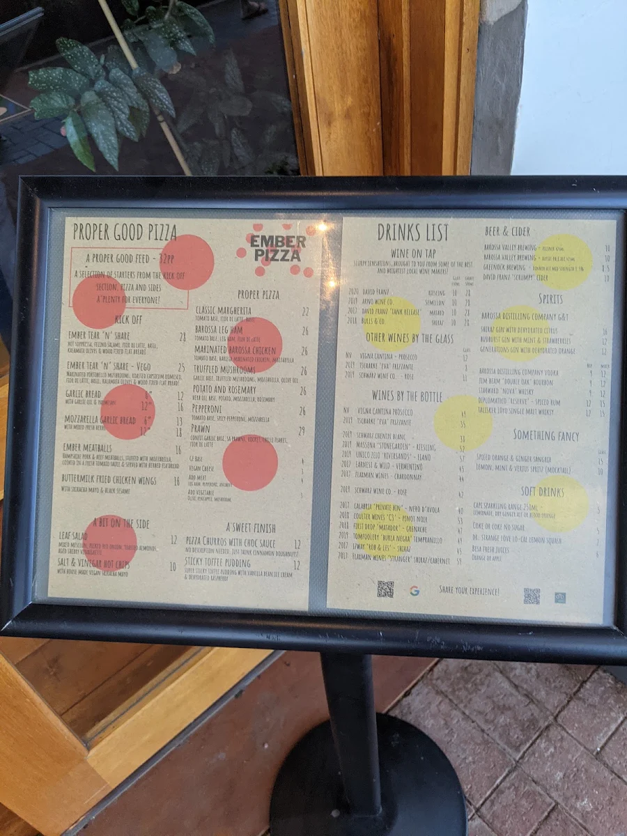 Menu, Ember Pizza Barossa
