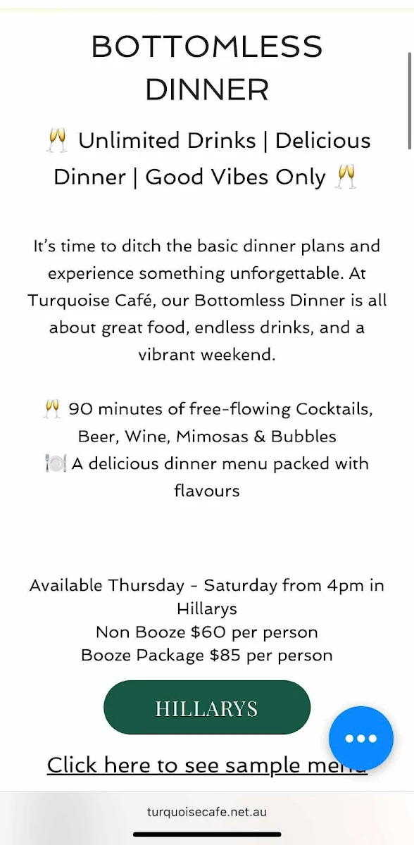 Menu, Turquoise Hillarys