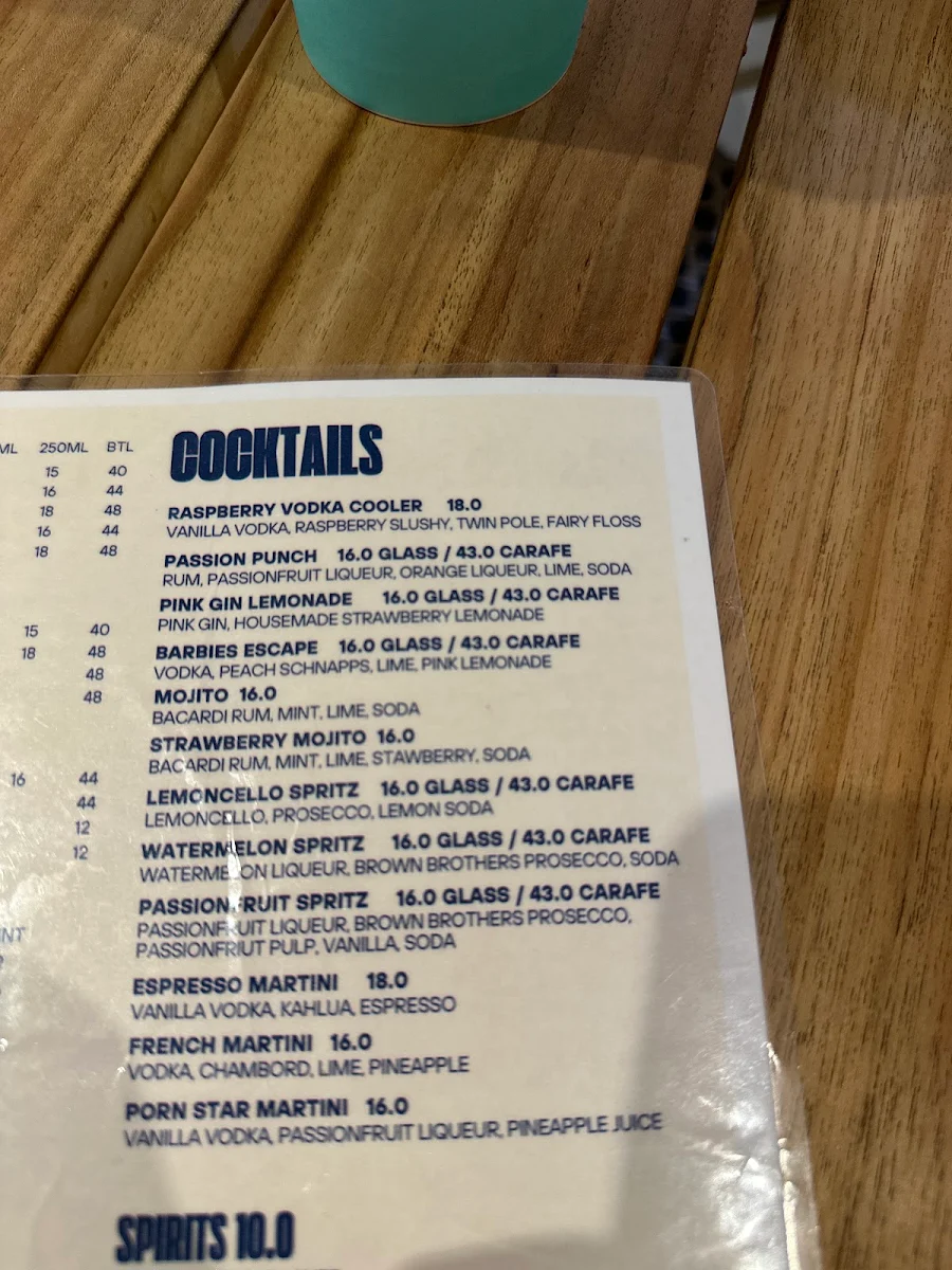 Menu, Turquoise Hillarys