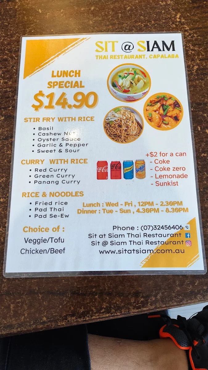 Menu, Sit at Siam Thai Restaurant