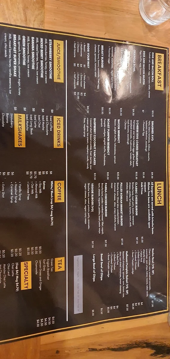 Menu, Le Roi Cafe