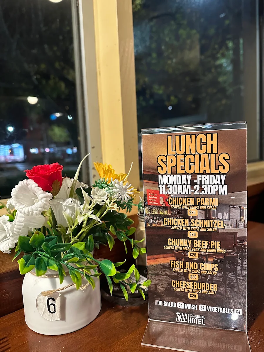 Menu, Commercial Hotel