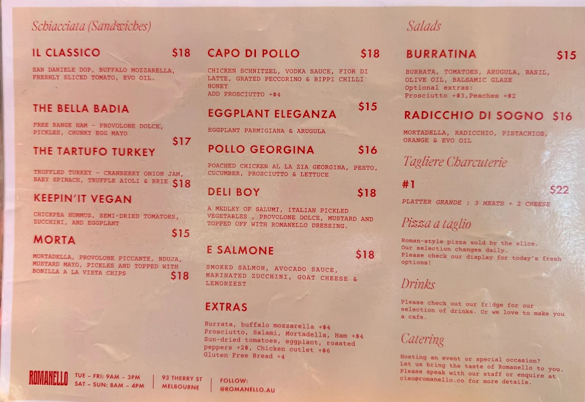 Menu, Romanello