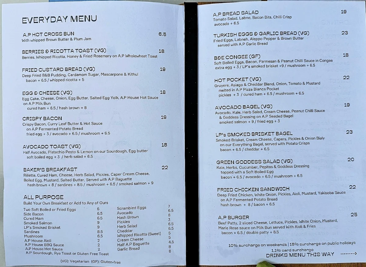 Menu, A.P House (A.P Bakery)
