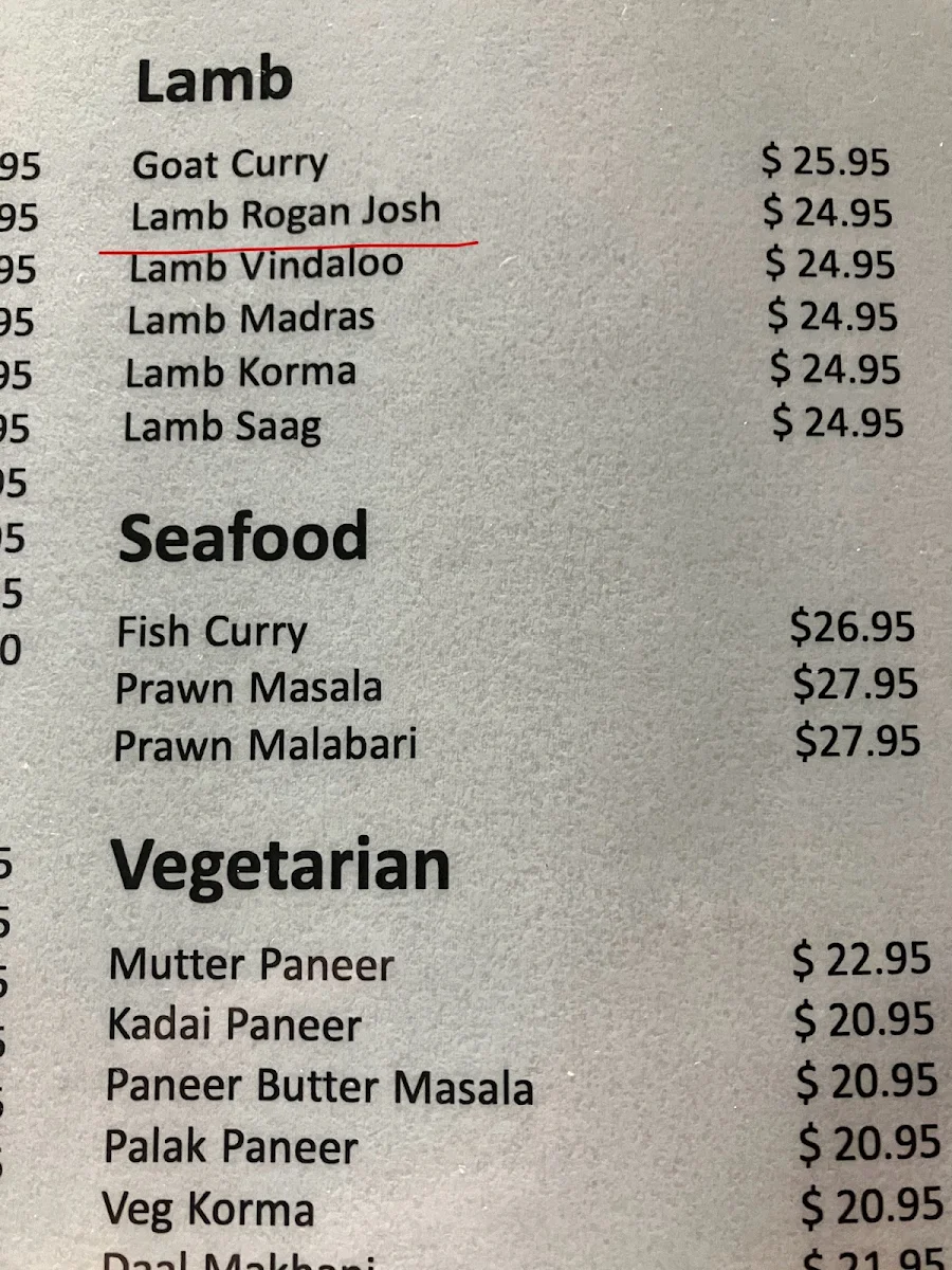 Menu, Priyas surfers Indian Restaurant