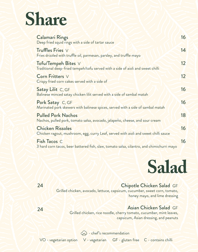 Menu, Livingstone