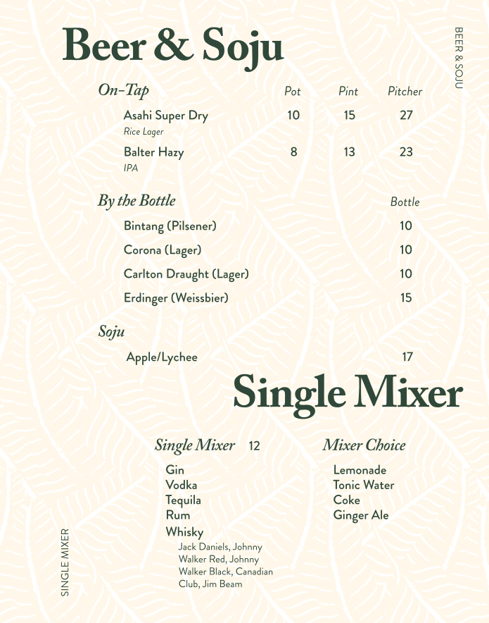 Menu, Livingstone