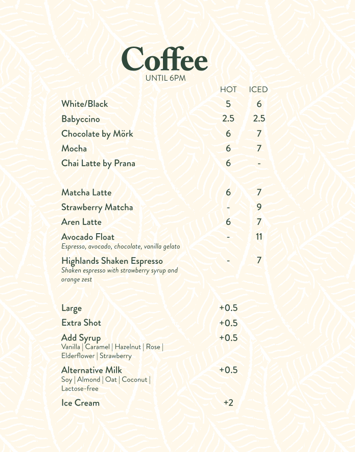 Menu, Livingstone