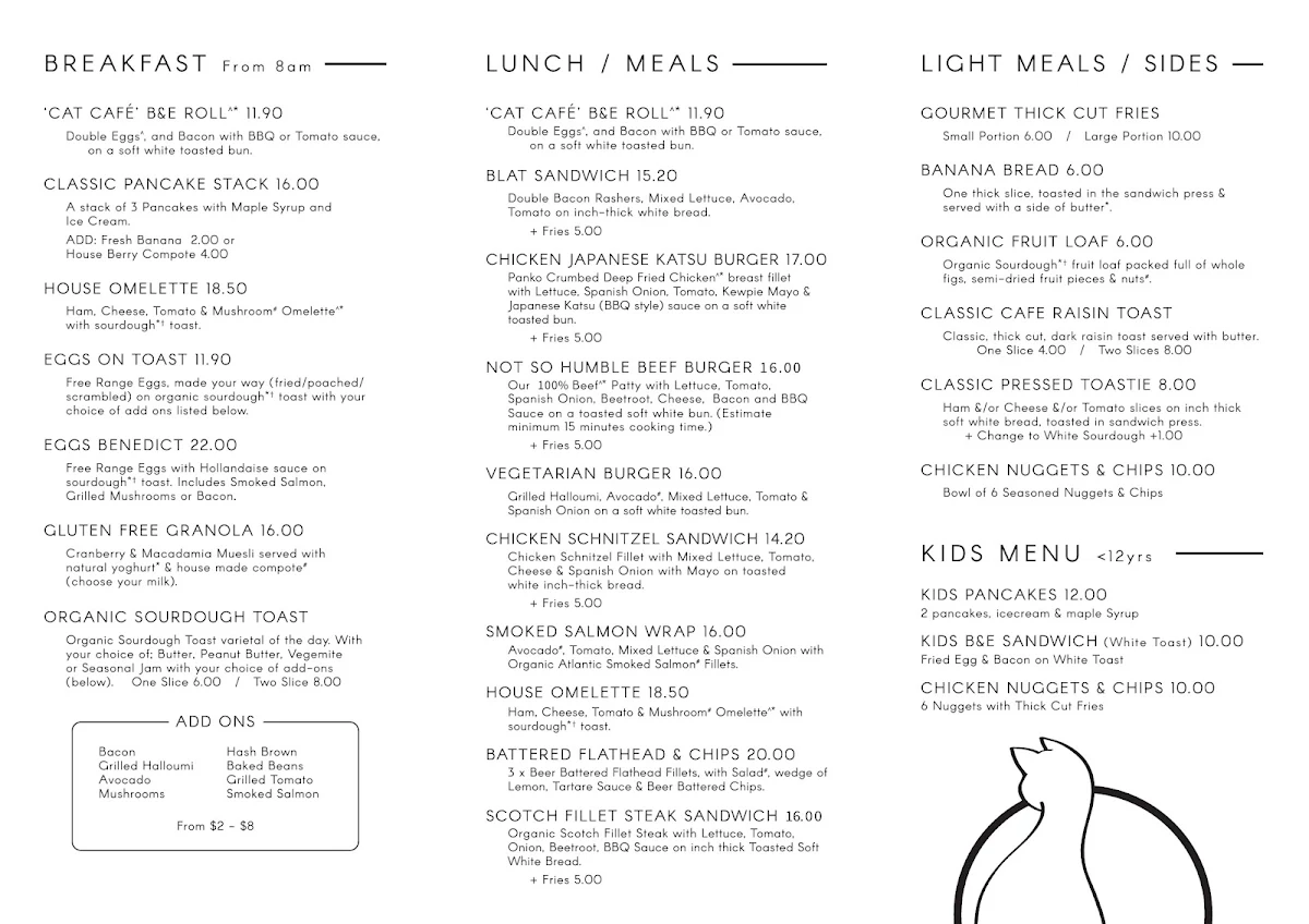 Menu, Usui Café
