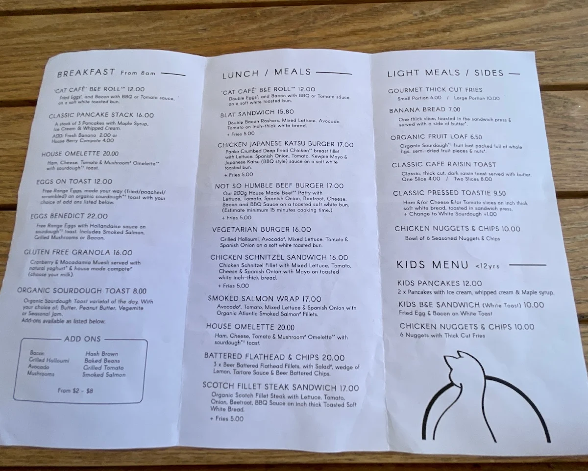 Menu, Usui Café