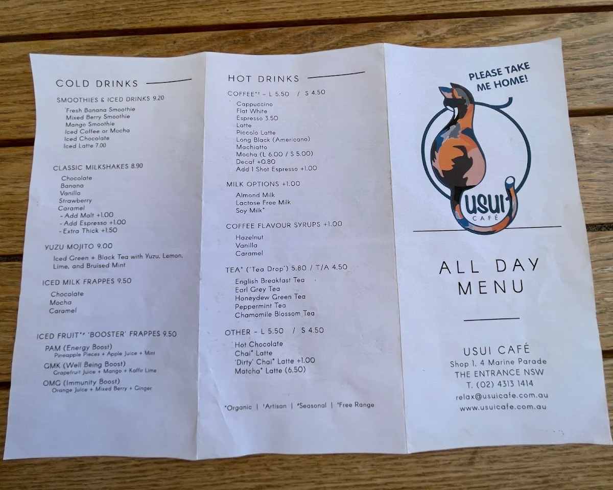 Menu, Usui Café