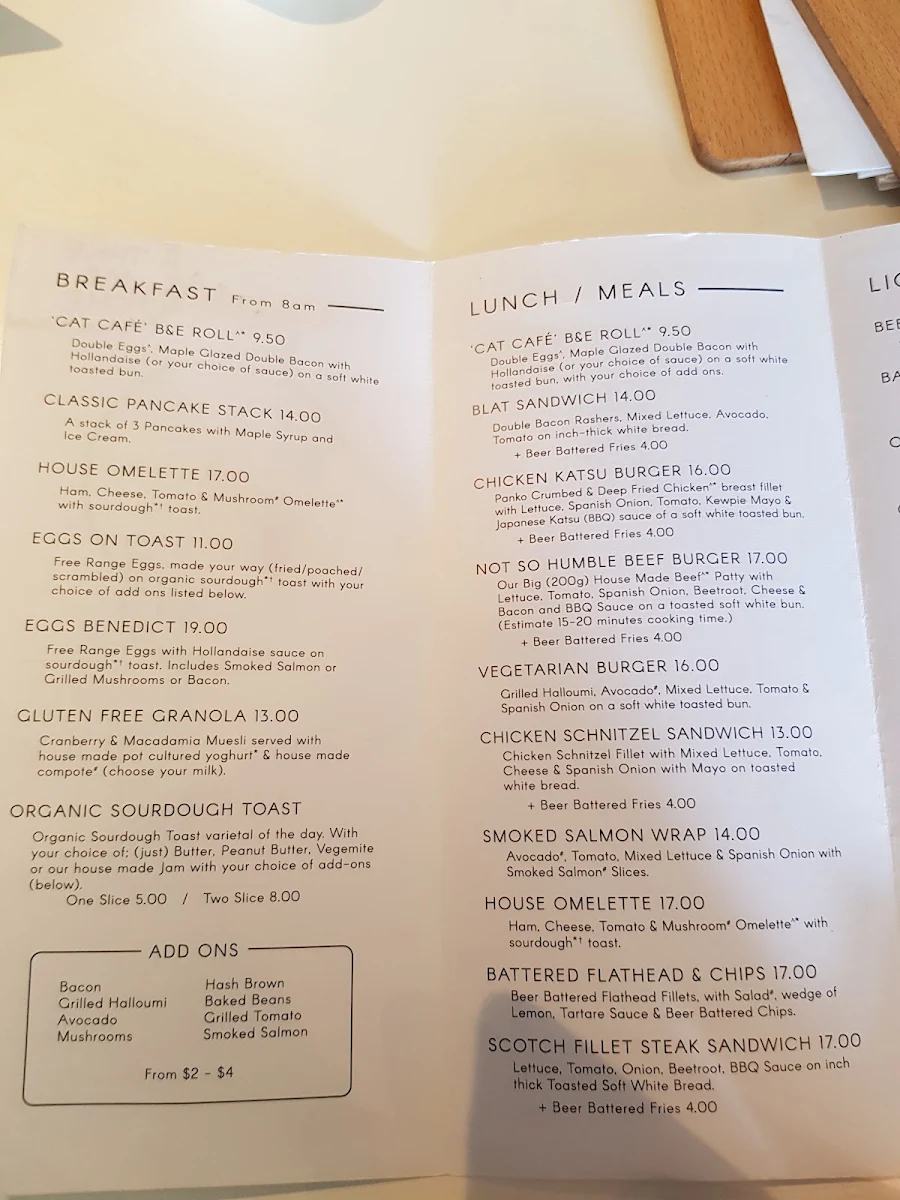 Menu, Usui Café