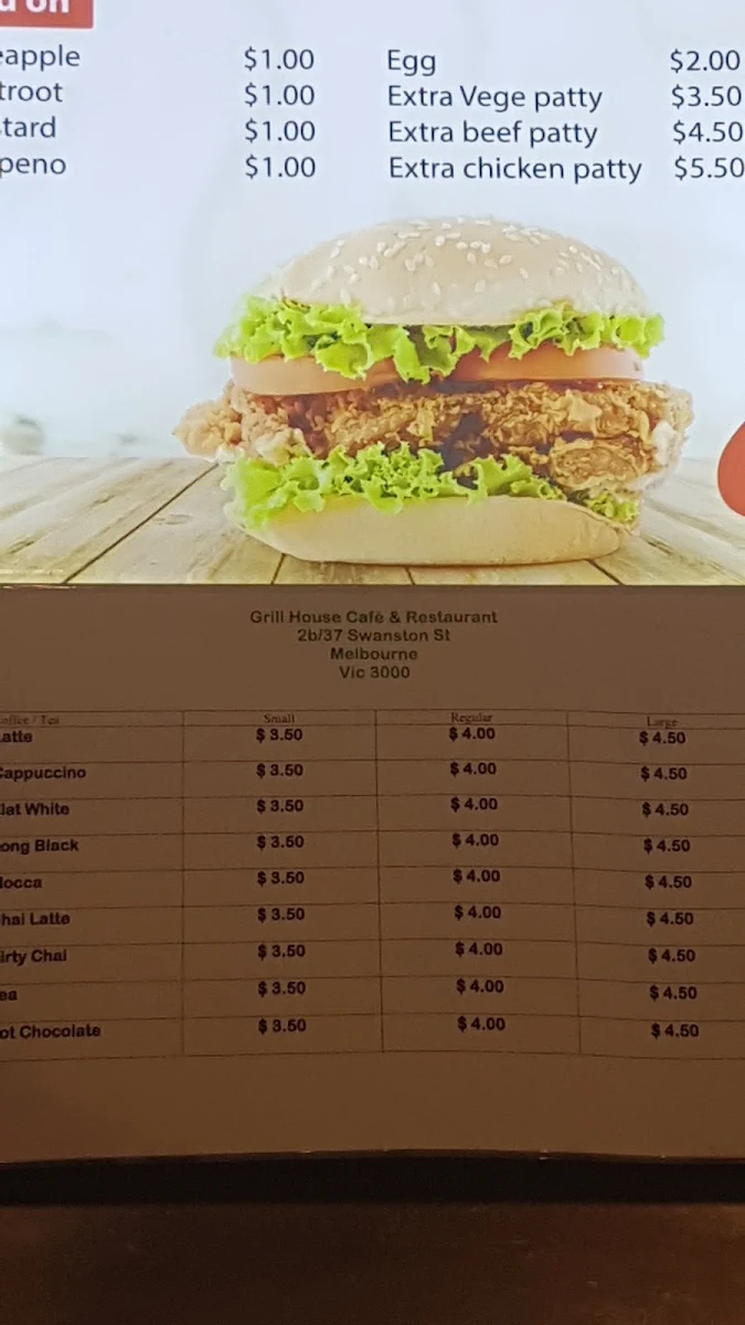 Menu, Grill House And Cafe