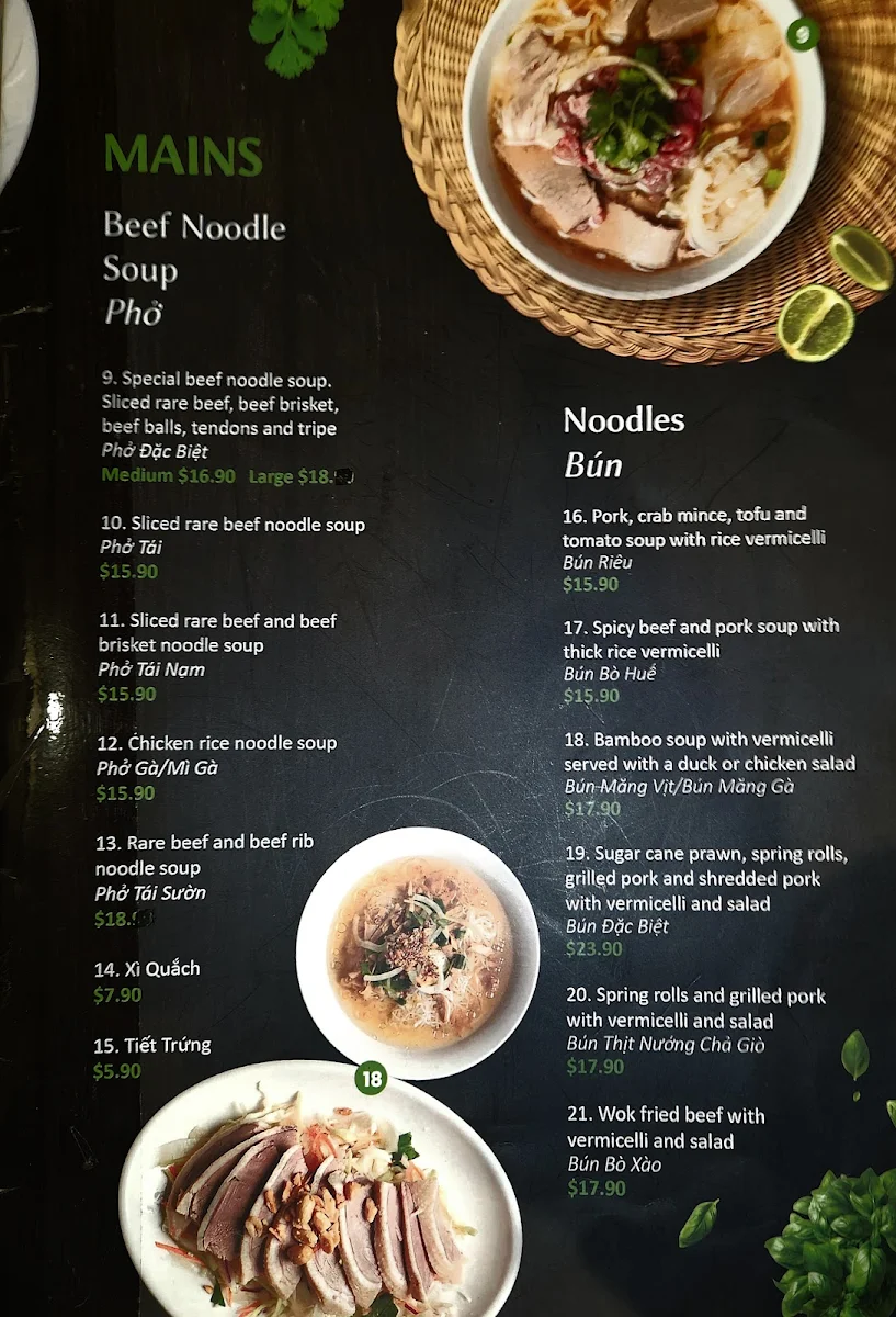 Menu, Thanh Binh Restaurant