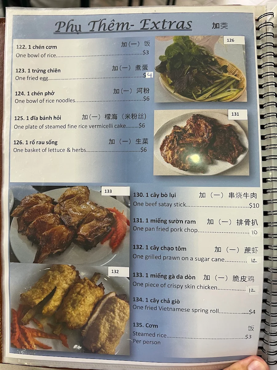 Menu, Thanh Binh Restaurant