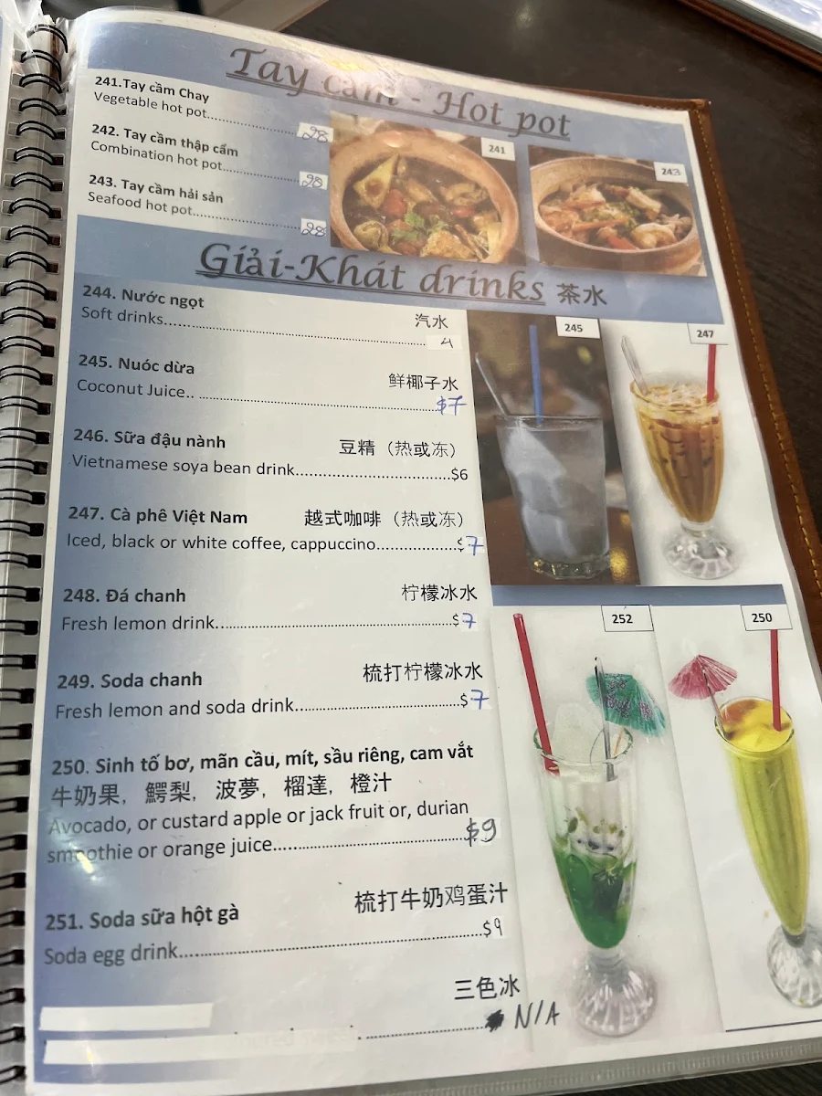 Menu, Thanh Binh Restaurant