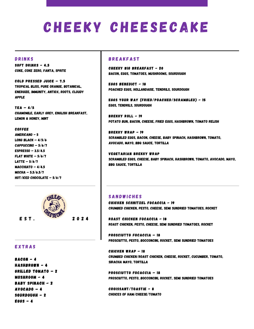 Menu, Cheeky Cheesecake 🍰🎂