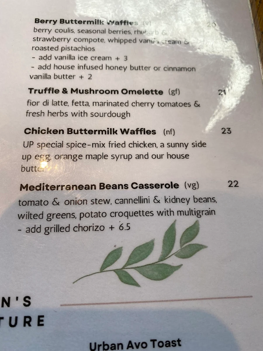 Menu, Urban Provedore