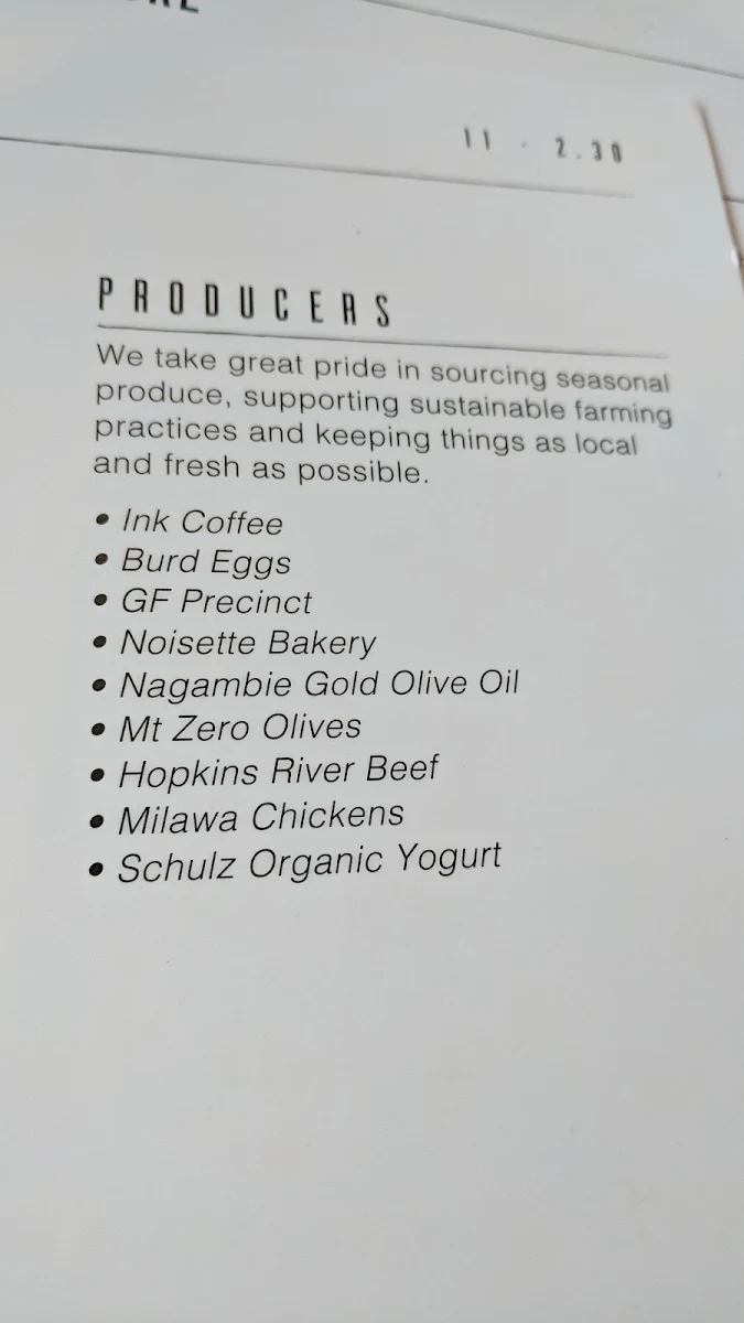Menu, Urban Provedore