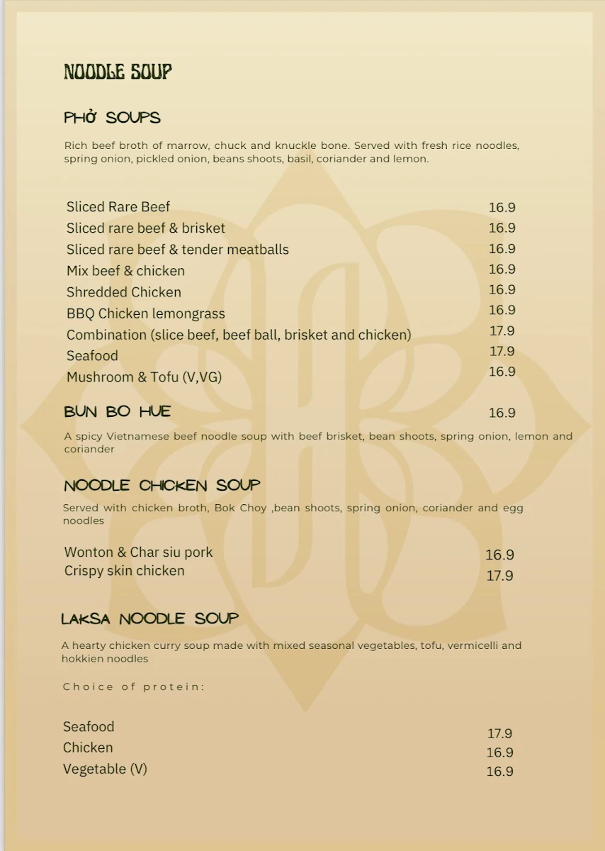 Menu, Hanoi Lotus