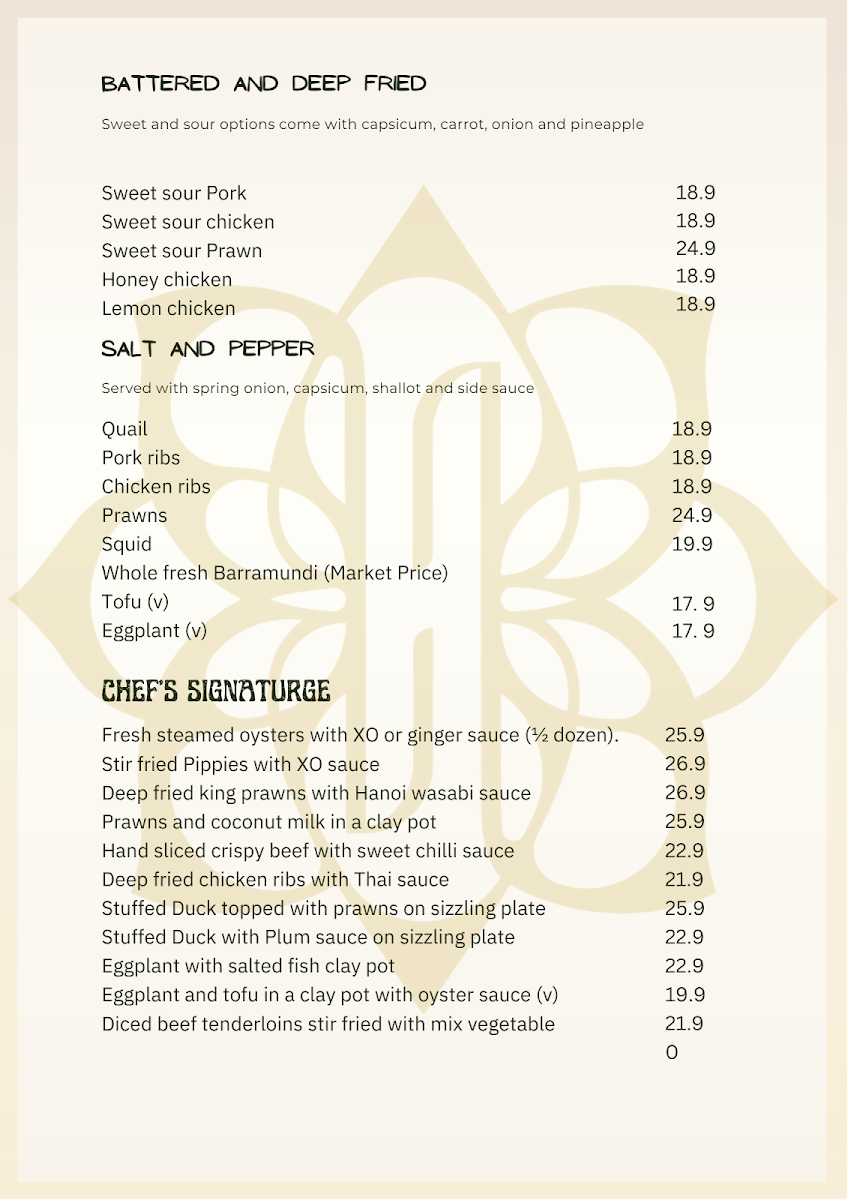 Menu, Hanoi Lotus