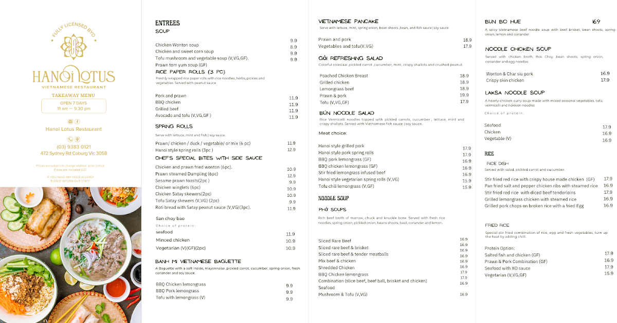 Menu, Hanoi Lotus