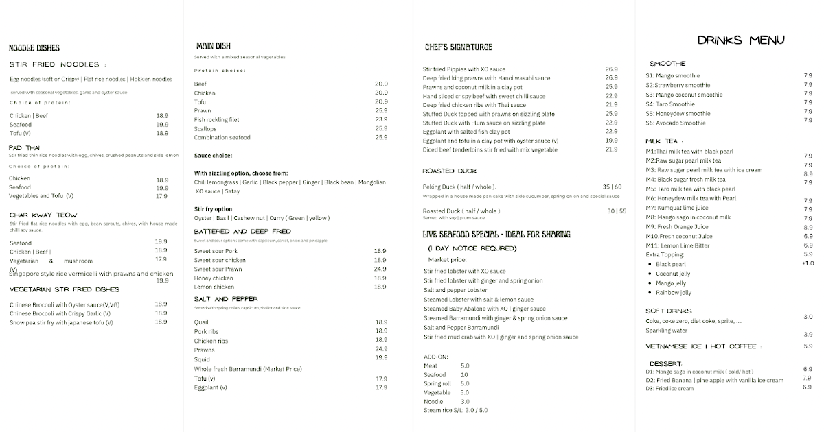 Menu, Hanoi Lotus