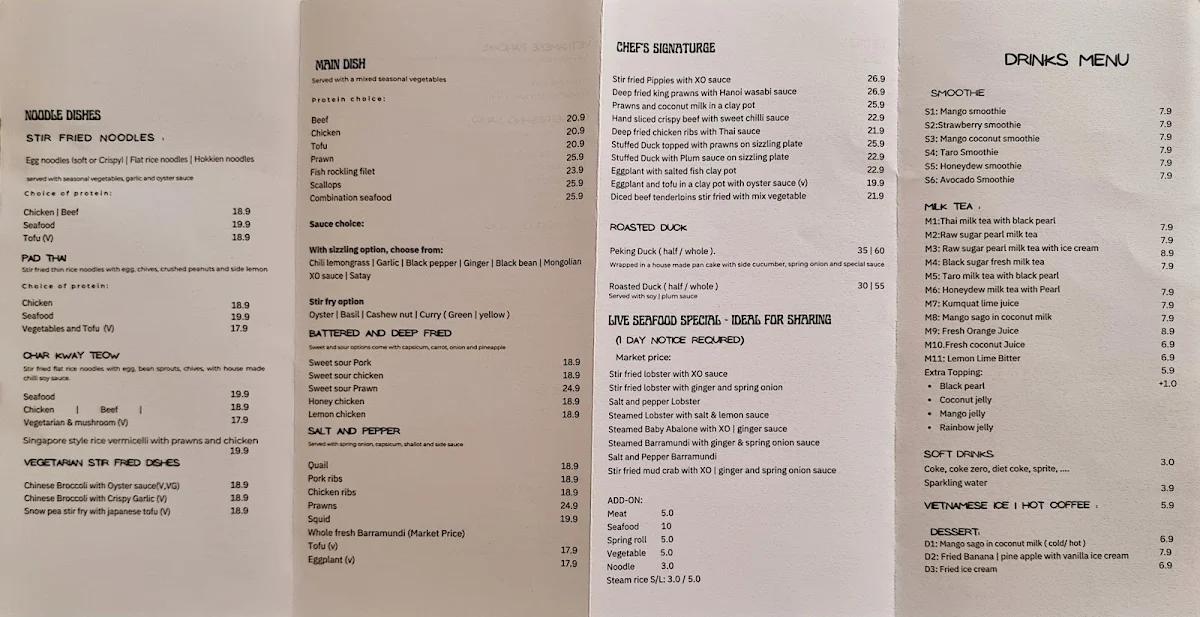 Menu, Hanoi Lotus