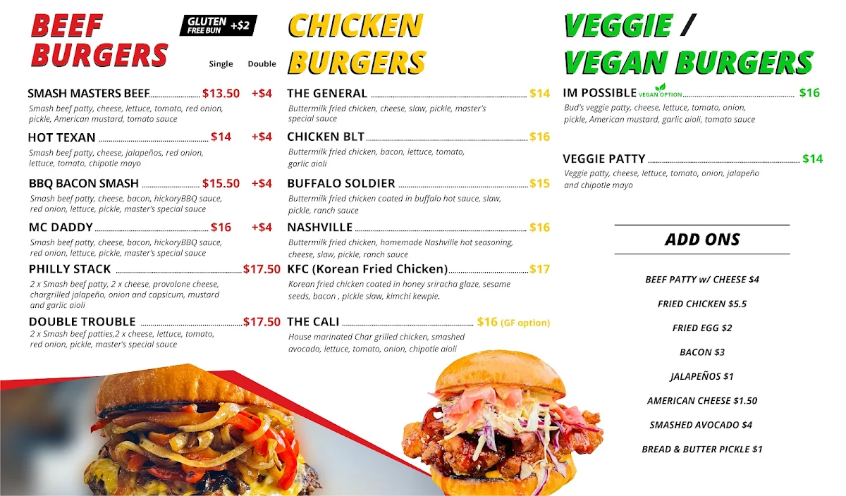 Menu, Smash Masters Burger Co