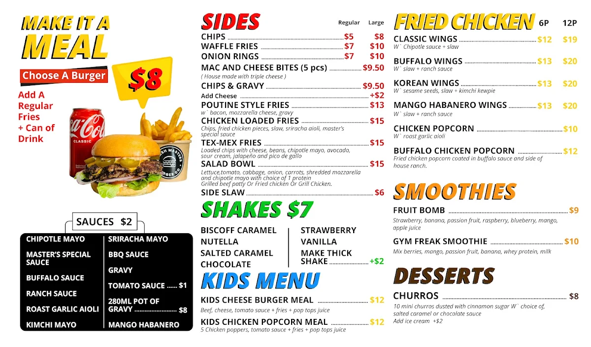 Menu, Smash Masters Burger Co
