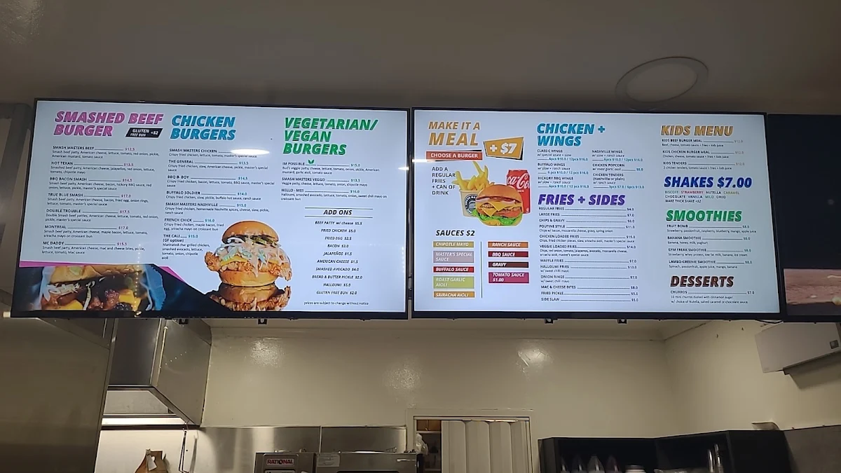 Menu, Smash Masters Burger Co