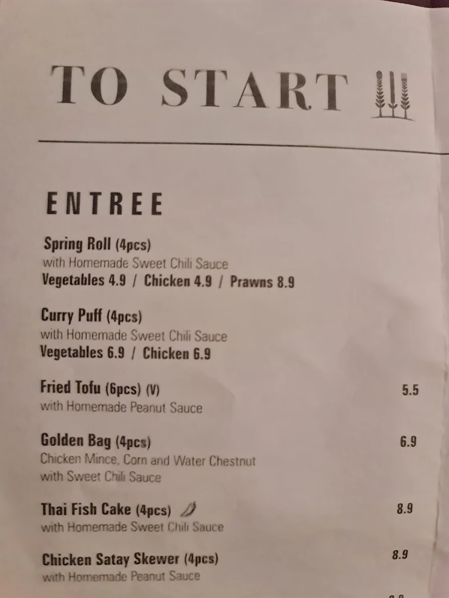 Menu, Ferntree Thai Restaurant