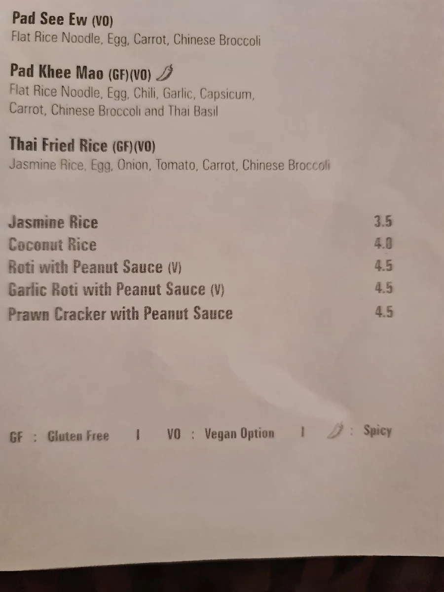 Menu, Ferntree Thai Restaurant