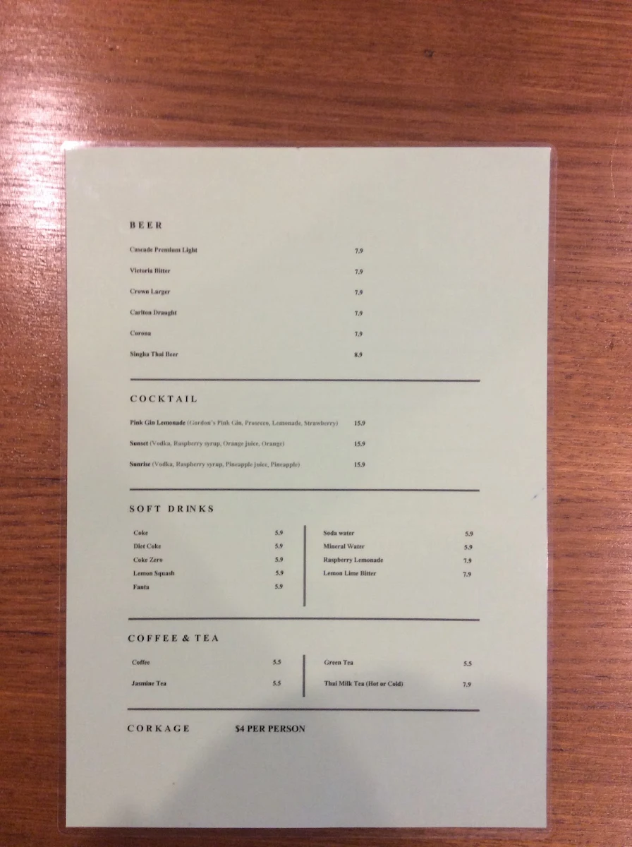 Menu, Ferntree Thai Restaurant