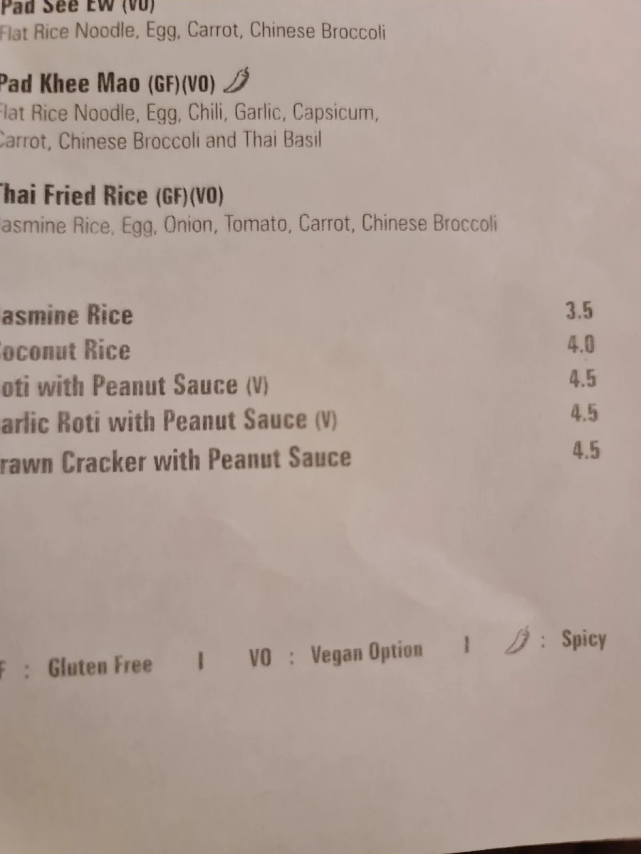 Menu, Ferntree Thai Restaurant