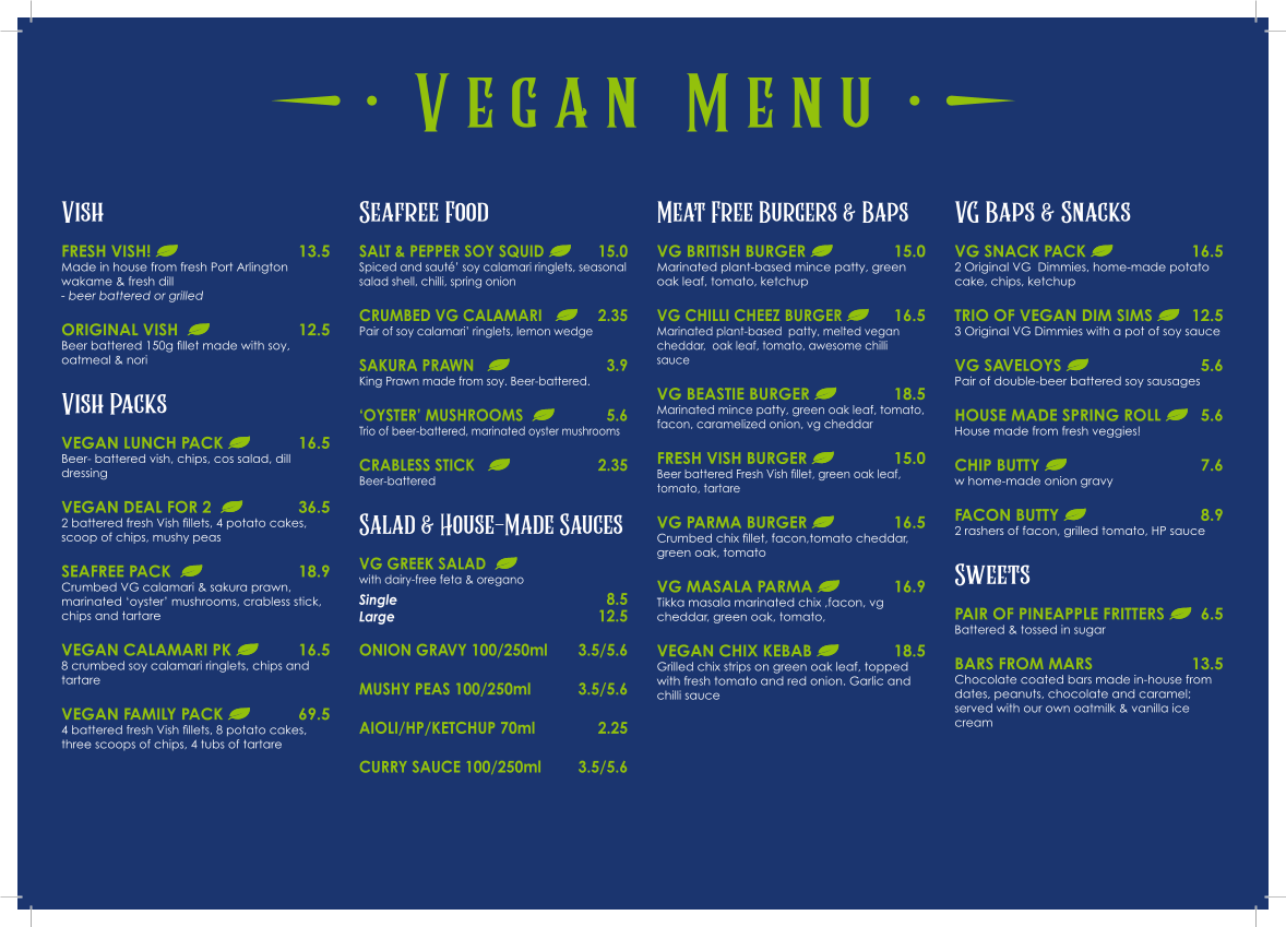 Menu, Northcote Fish & Chips