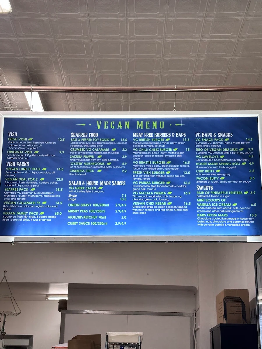 Menu, Northcote Fish & Chips