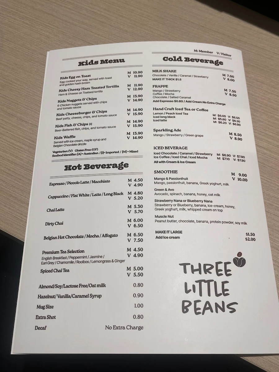 Menu, Three Little Beans