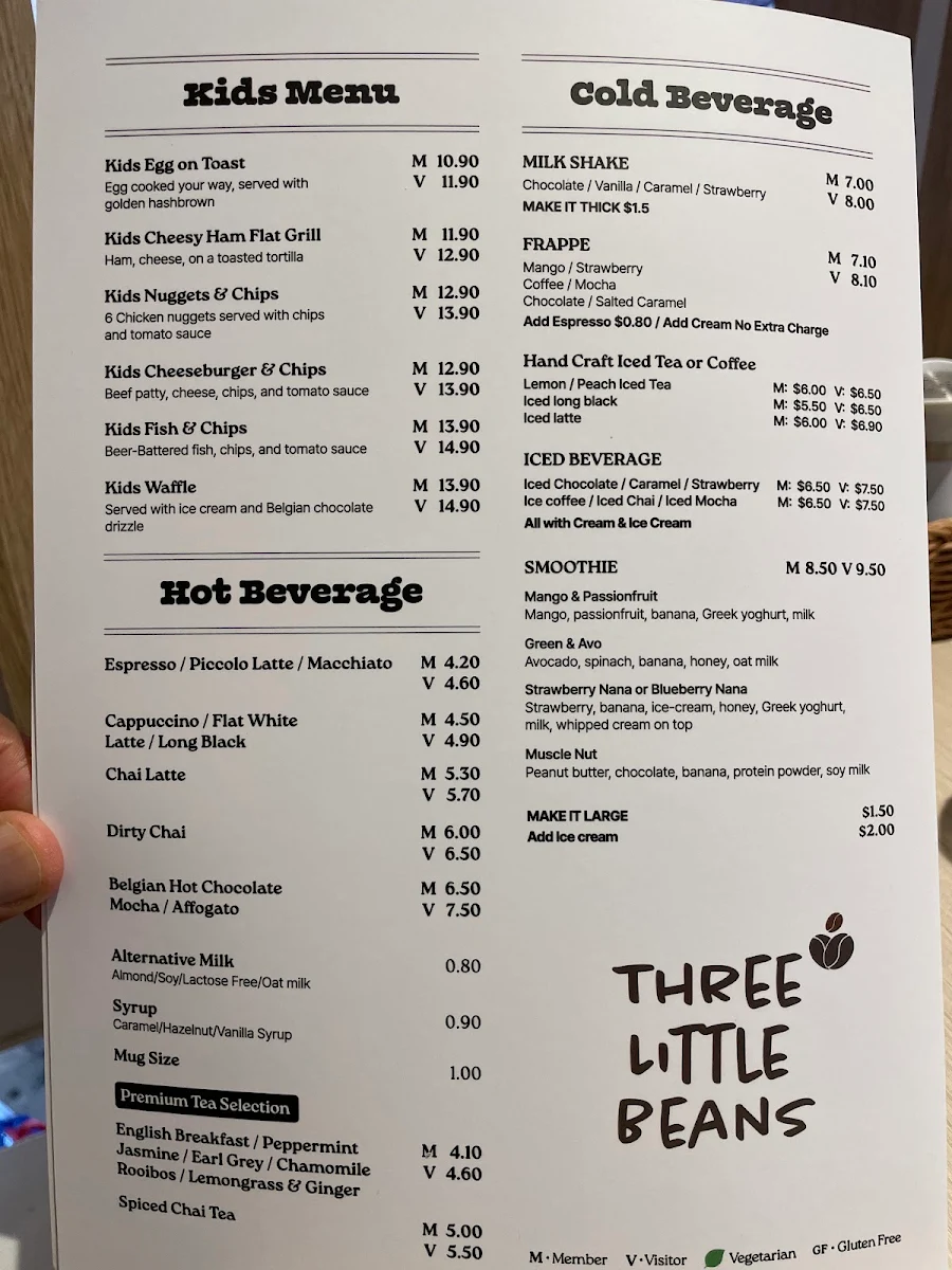 Menu, Three Little Beans