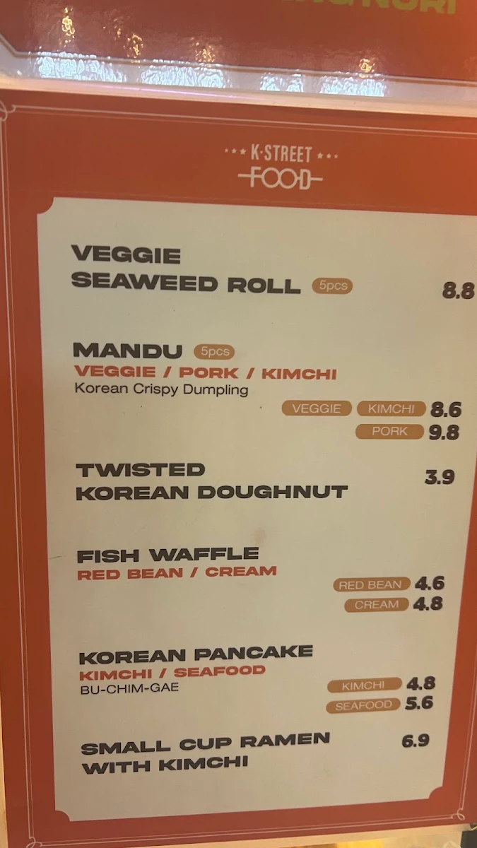 Menu, K Street Food