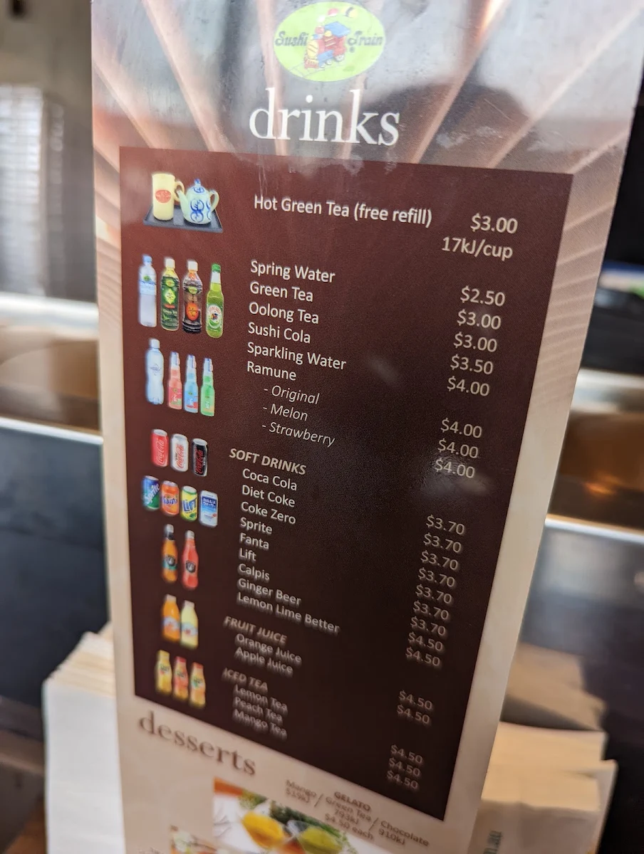 Menu, Sushi Train Sutherland