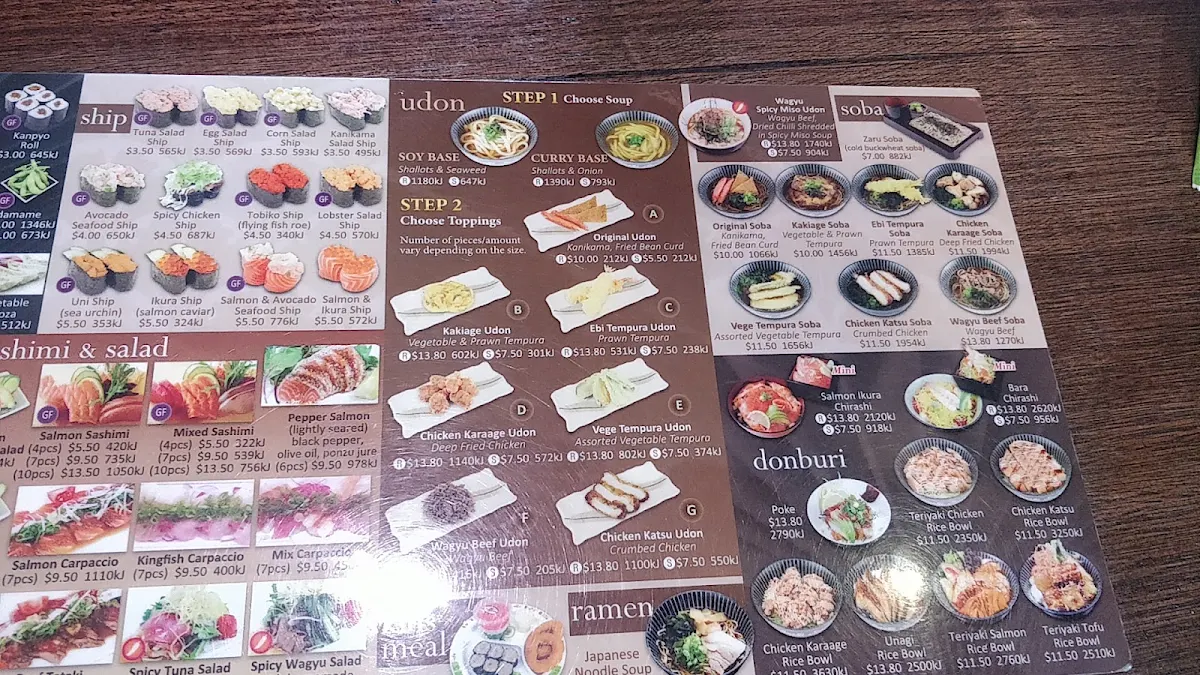 Menu, Sushi Train Sutherland