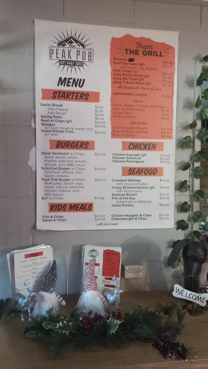 Menu, The Peak Pub