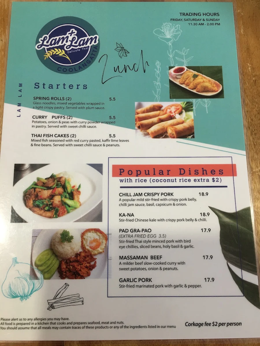 Menu, Lam Lam Delicate Thai