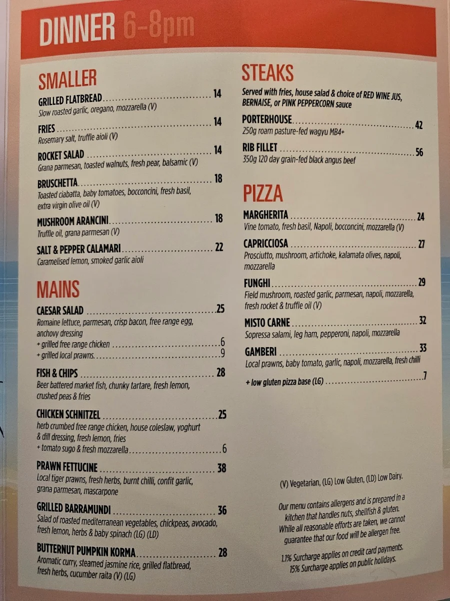 Menu, Club Croc Bistro